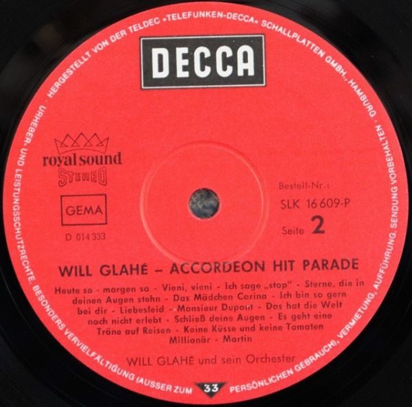 Will Glahe ‎– Accordeon Hit-Parade