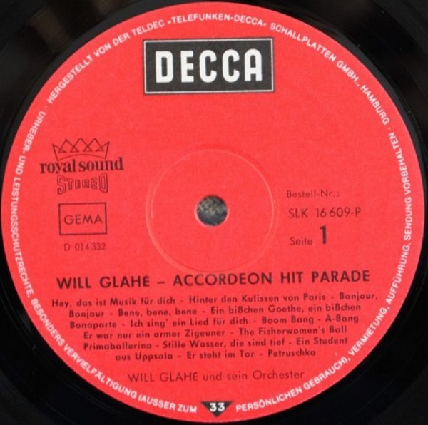 Will Glahe ‎– Accordeon Hit-Parade