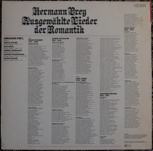 Hermann Prey ‎– Singt Ausgewählte Lieder Der Romantik