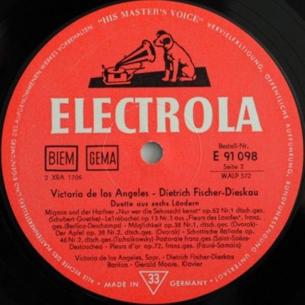 Dietrich Fischer Dieskau, Victoria De Los Angeles, Gerald Moore ‎– Duette aus sechs Landern