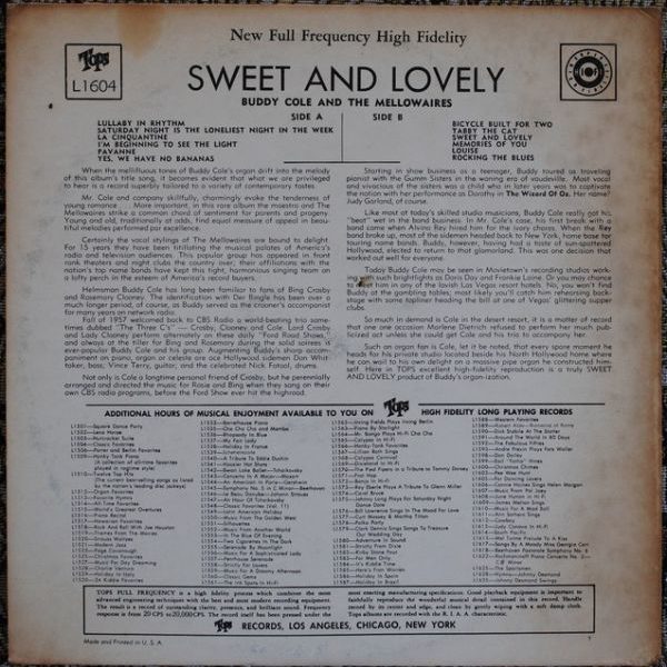 Buddy Cole And Mellowaires ‎– Sweet And Lovely