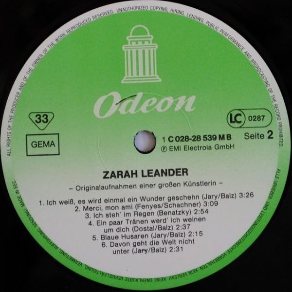 Zarah Leander ‎– Originalaufnahmen Einer Großen Künstlerin