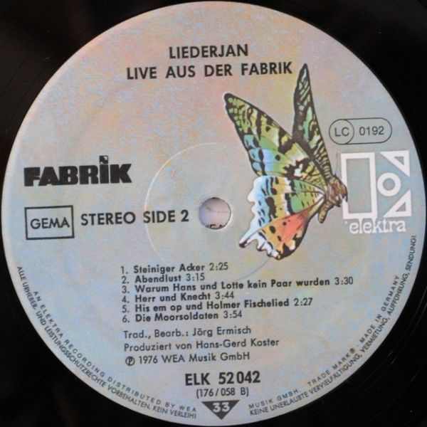 Liederjan ‎– Live Aus Der Fabrik - Deutsche Volkslieder Aus 5 Jahrhunderten
