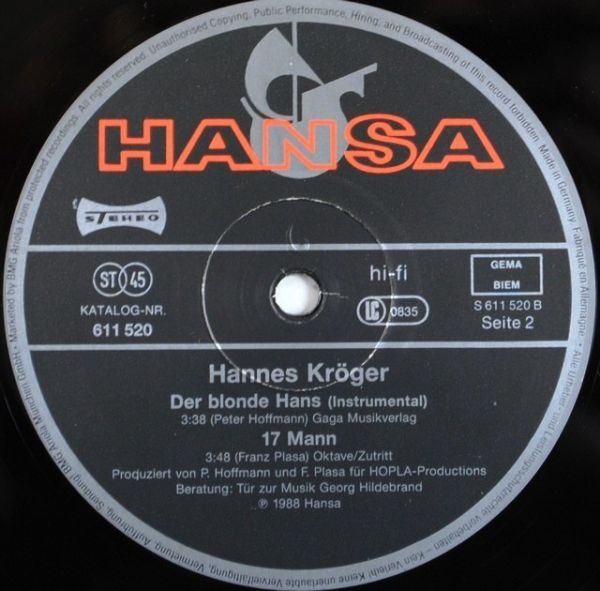 Hannes Kröger ‎– Der Blonde Hans