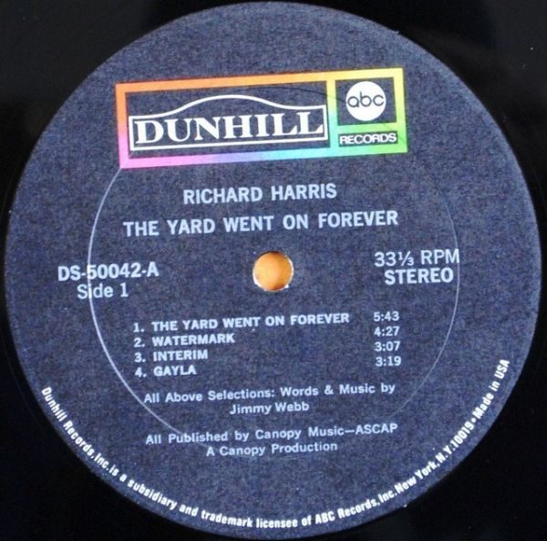 Richard Harris ‎– The Yard Went On Forever...