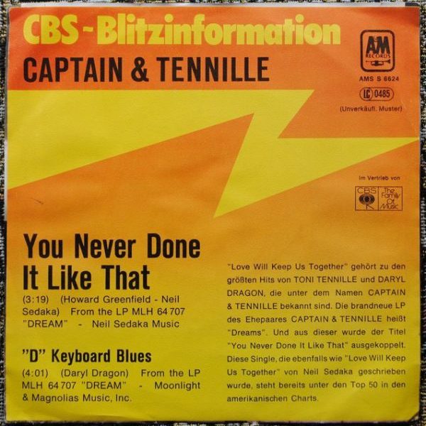 Captain And Tennille ‎– You Never Done It Like That 7"