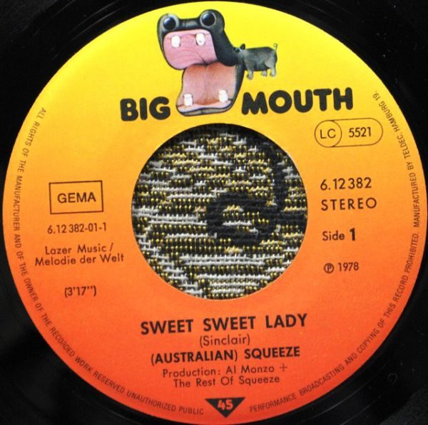 Australian Squeeze - Sweet Sweet Lady / Feel The Squeeze 7 "