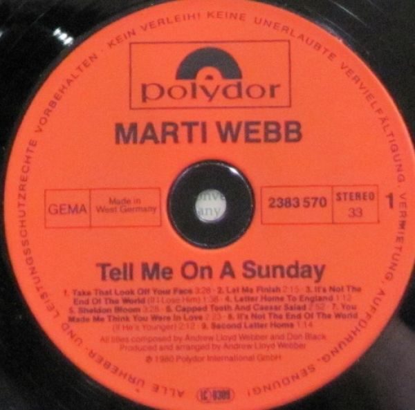 Marti Webb ‎– Tell Me On A Sunday