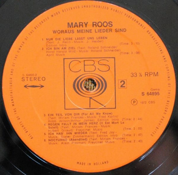 Mary Roos - Woraus Meine Lieder Sind