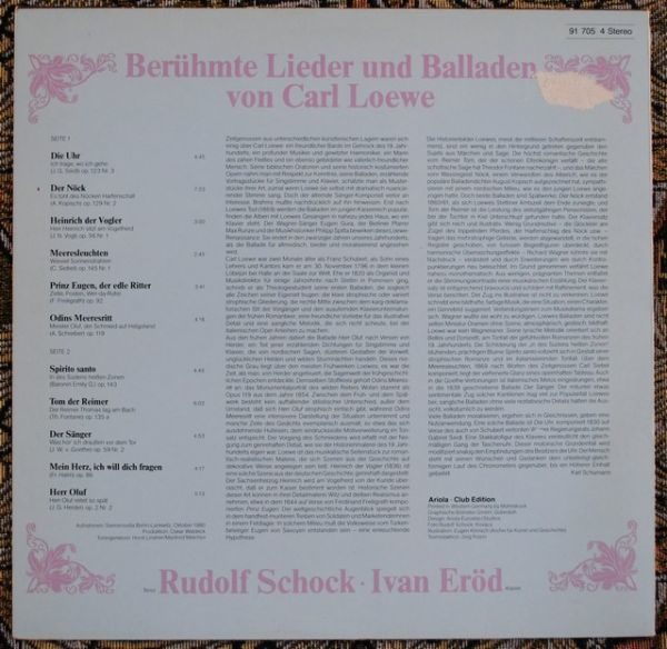 Rudolf Schock ‎– Beruhmte Lieder und Balladen von Carl Loewe