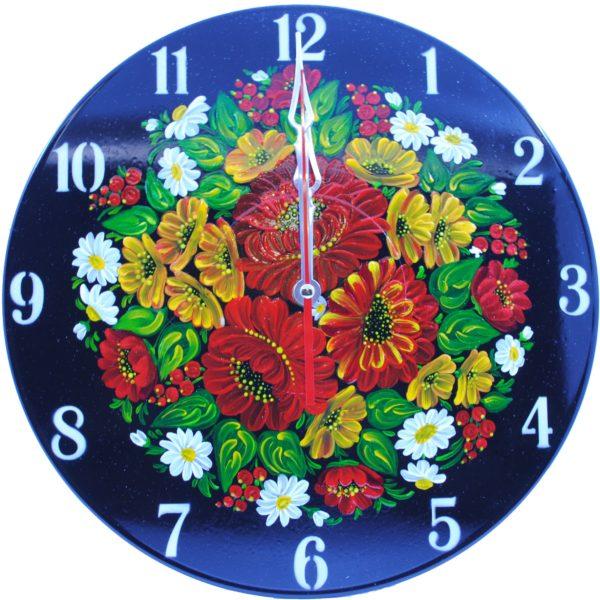 Часы на виниле, цветы петриковской росписи